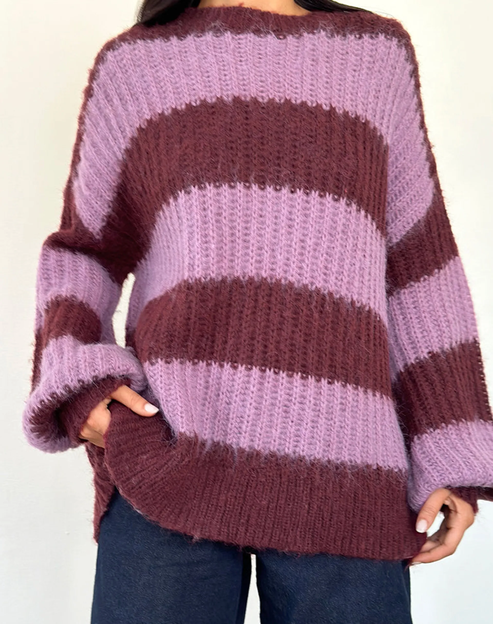 Motel Rocks Jumpers-Daren Jumper in Purple Stripe PurpleStripe