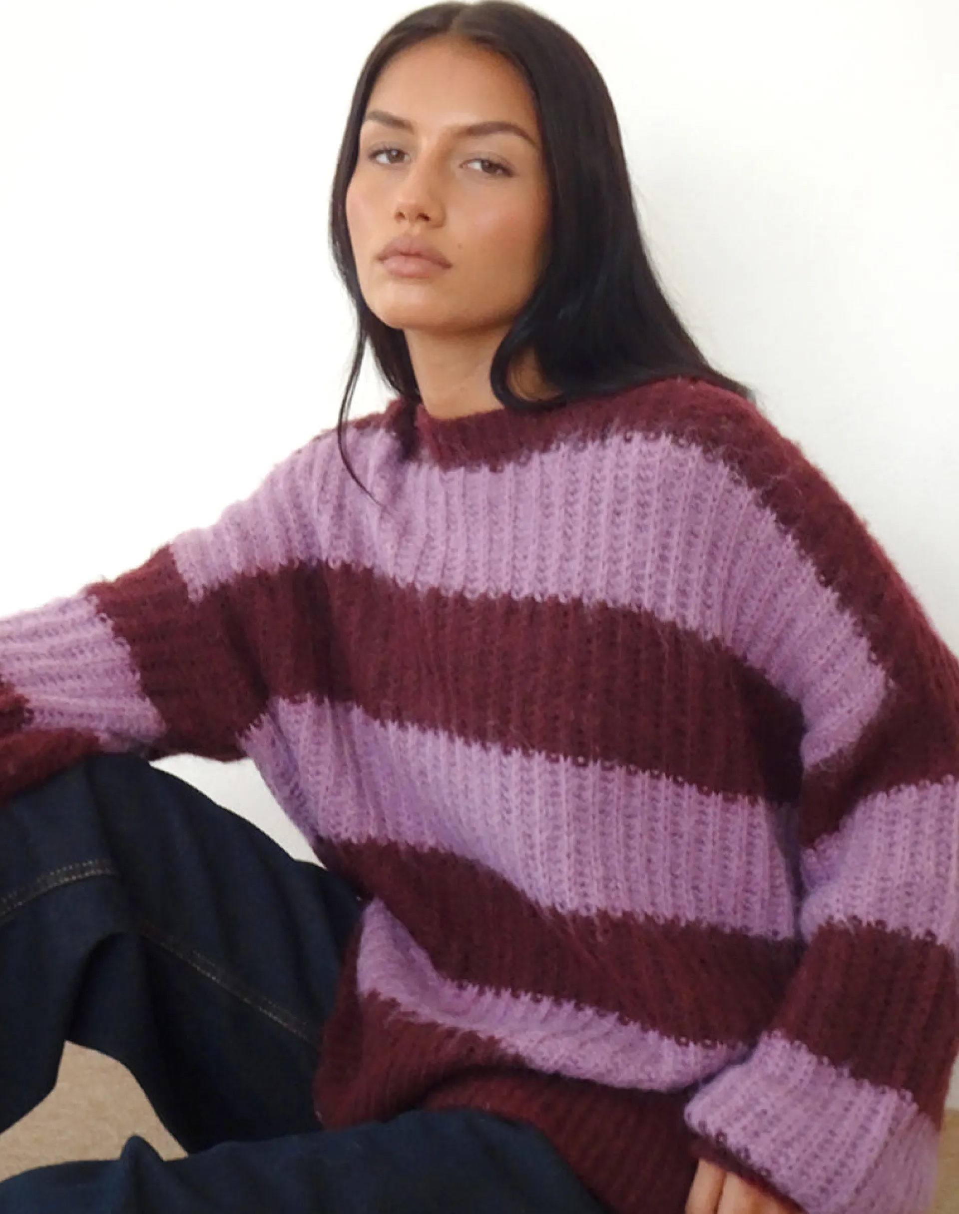 Motel Rocks Jumpers-Daren Jumper in Purple Stripe PurpleStripe