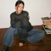 Motel Rocks Basics | Jumpers-Daren Knitted Oversized Jumper in Khaki and Navy Blue Stripe KhakiandNavyBlueStripe