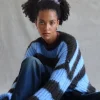 Motel Rocks Jumpers-Daren Knitted Oversized Jumper in Brown and Blue Stripe BrownandBlueStripe
