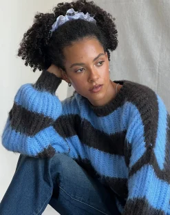 Motel Rocks Jumpers-Daren Knitted Oversized Jumper in Brown and Blue Stripe BrownandBlueStripe