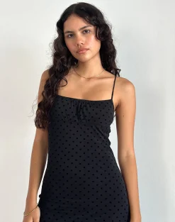 Motel Rocks Party Dresses | Maxi Dresses-Darsih Maxi Dress in Basic Polka Black Flock BasicPolkaBlackFlock
