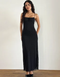 Motel Rocks Party Dresses | Maxi Dresses-Darsih Maxi Dress in Basic Polka Black Flock BasicPolkaBlackFlock