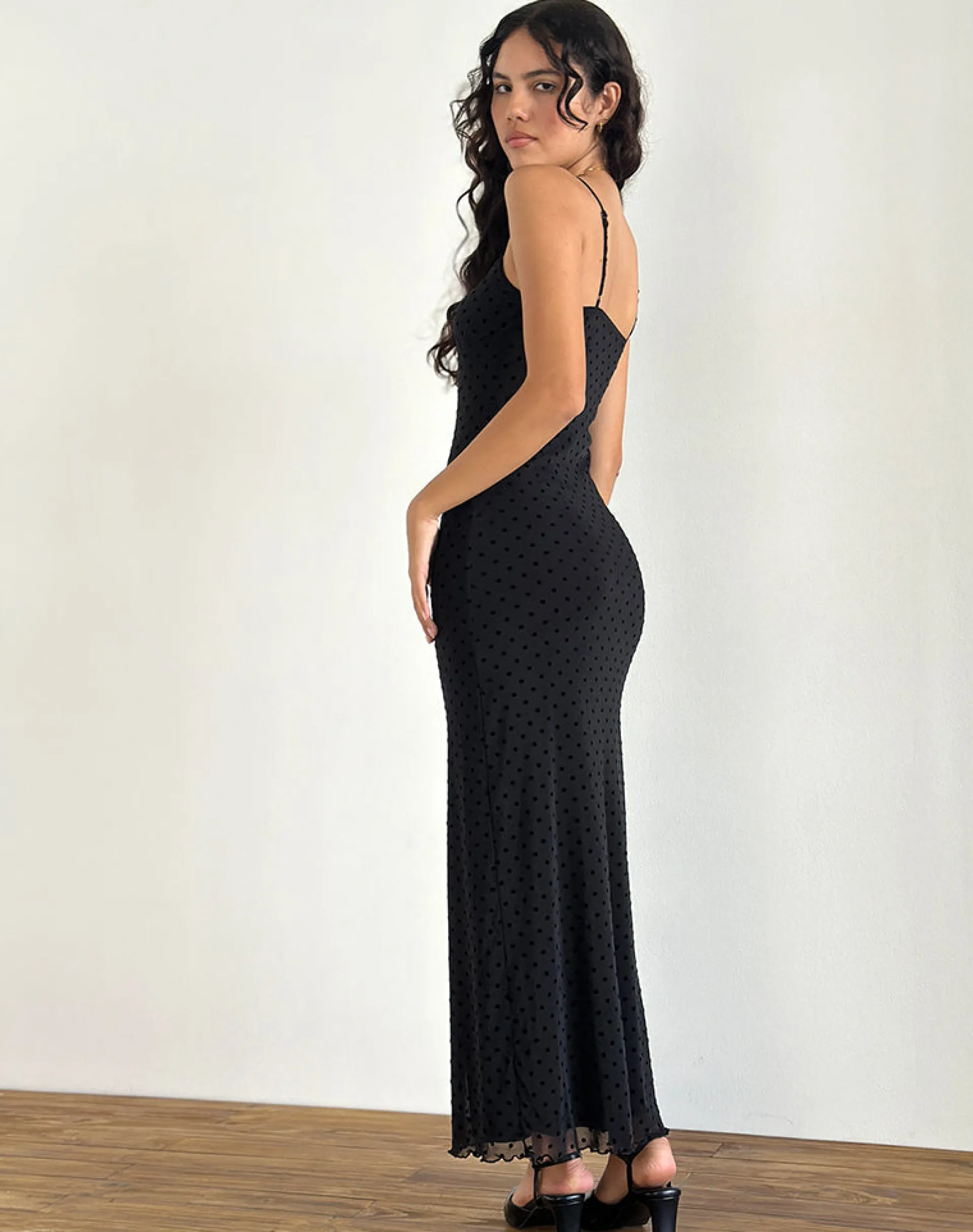Motel Rocks Party Dresses | Maxi Dresses-Darsih Maxi Dress in Basic Polka Black Flock BasicPolkaBlackFlock