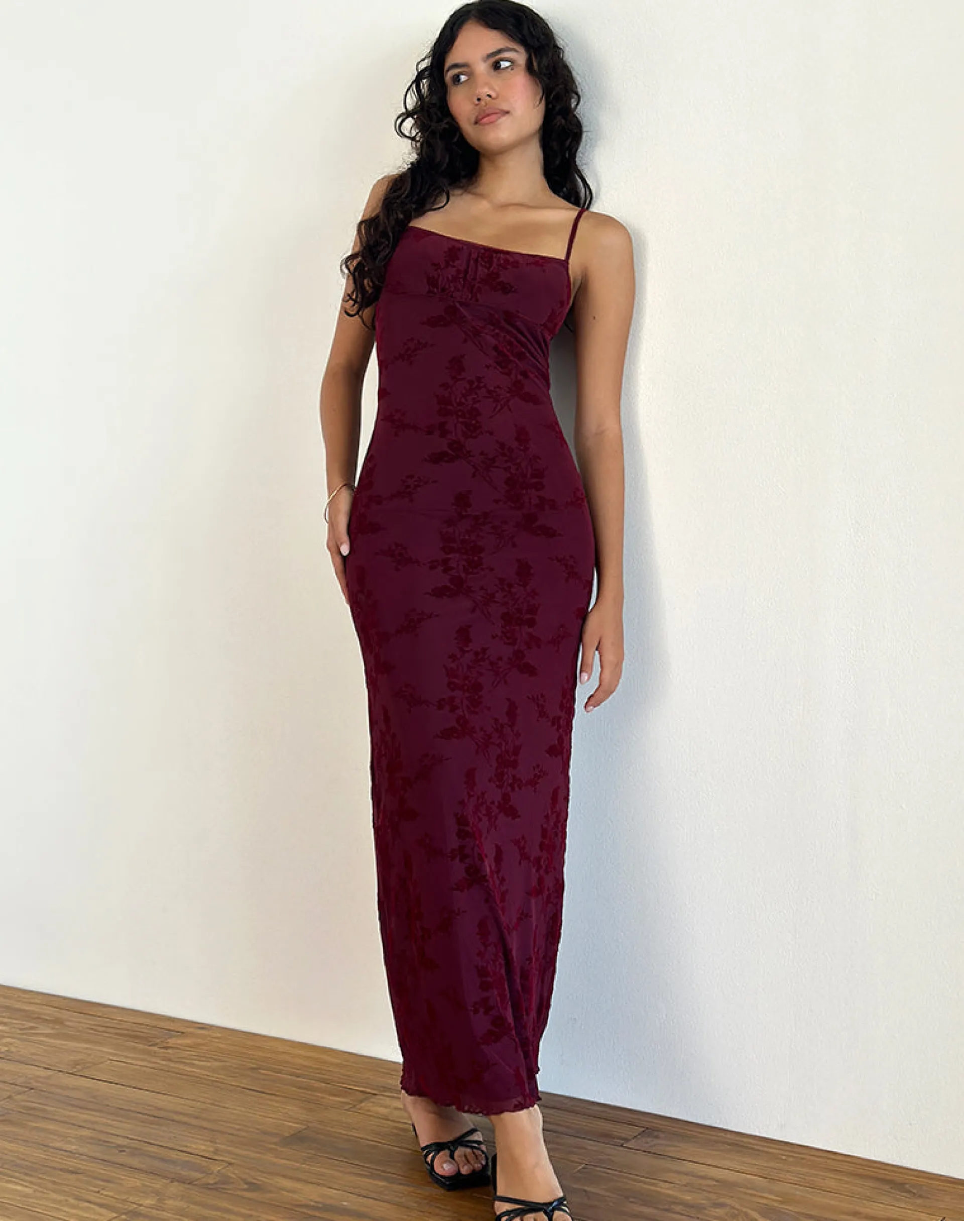 Motel Rocks Printed Dresses | Bodycon Dresses-Darsih Maxi Dress in Botanical Flower Maroon BotanicalFlowerMaroon