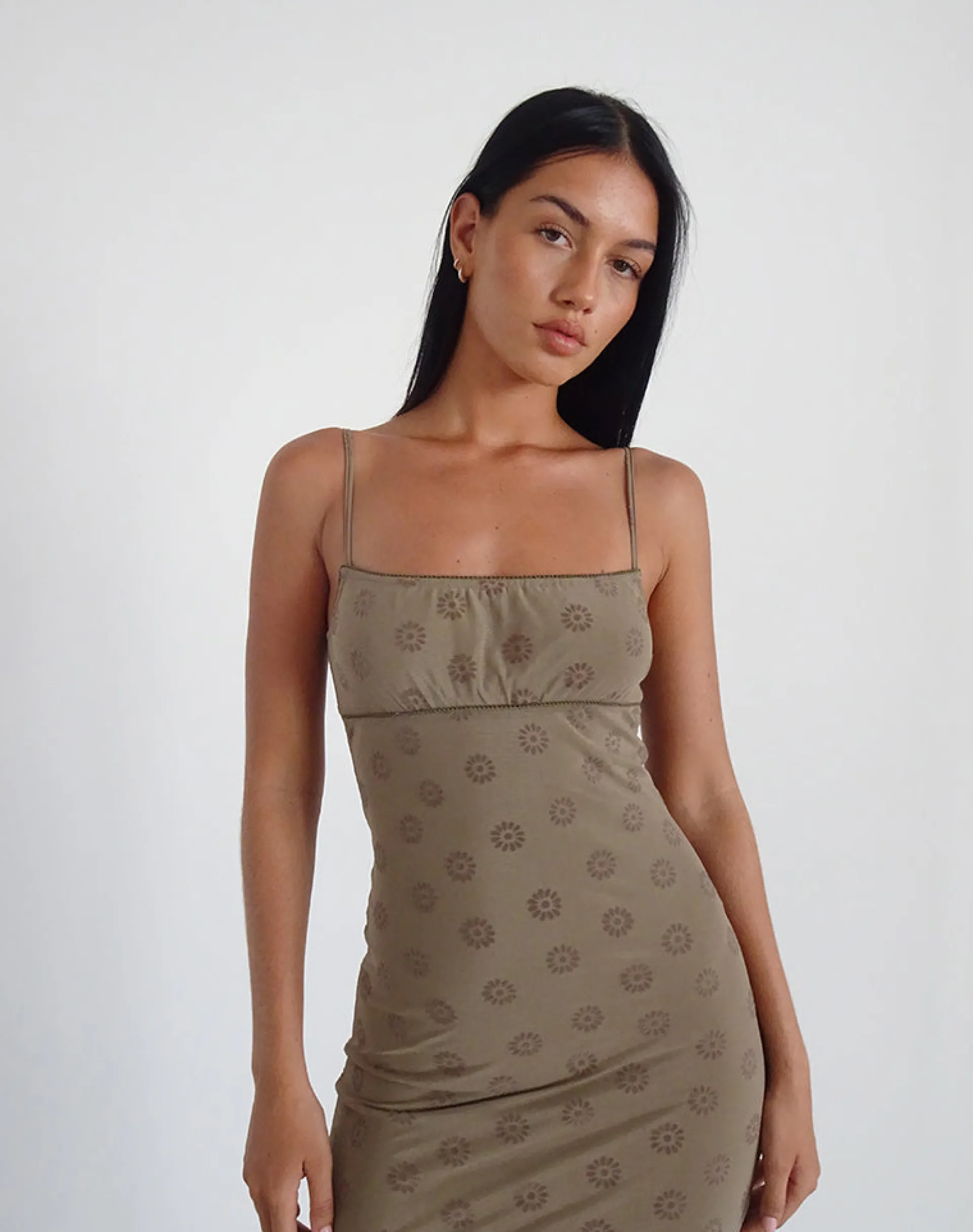 Motel Rocks Printed Dresses | Bodycon Dresses-Darsih Maxi Dress in Daisy Flock Light Brown daisyflocklightbrown