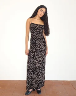 Motel Rocks Printed Dresses | Bodycon Dresses-Darsih Maxi Dress in Flocked Rar Leopard FlockedRarLeopard