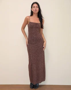 Motel Rocks Printed Dresses | Day Dresses-Darsih Maxi Dress in Rar Leopard Flock Chocolate RarLeopardFlockChocolate