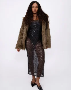 Motel Rocks Little Black Dresses | Party Dresses-Darsih Maxi Dress in Sequin Mesh Black SequinMeshBlack