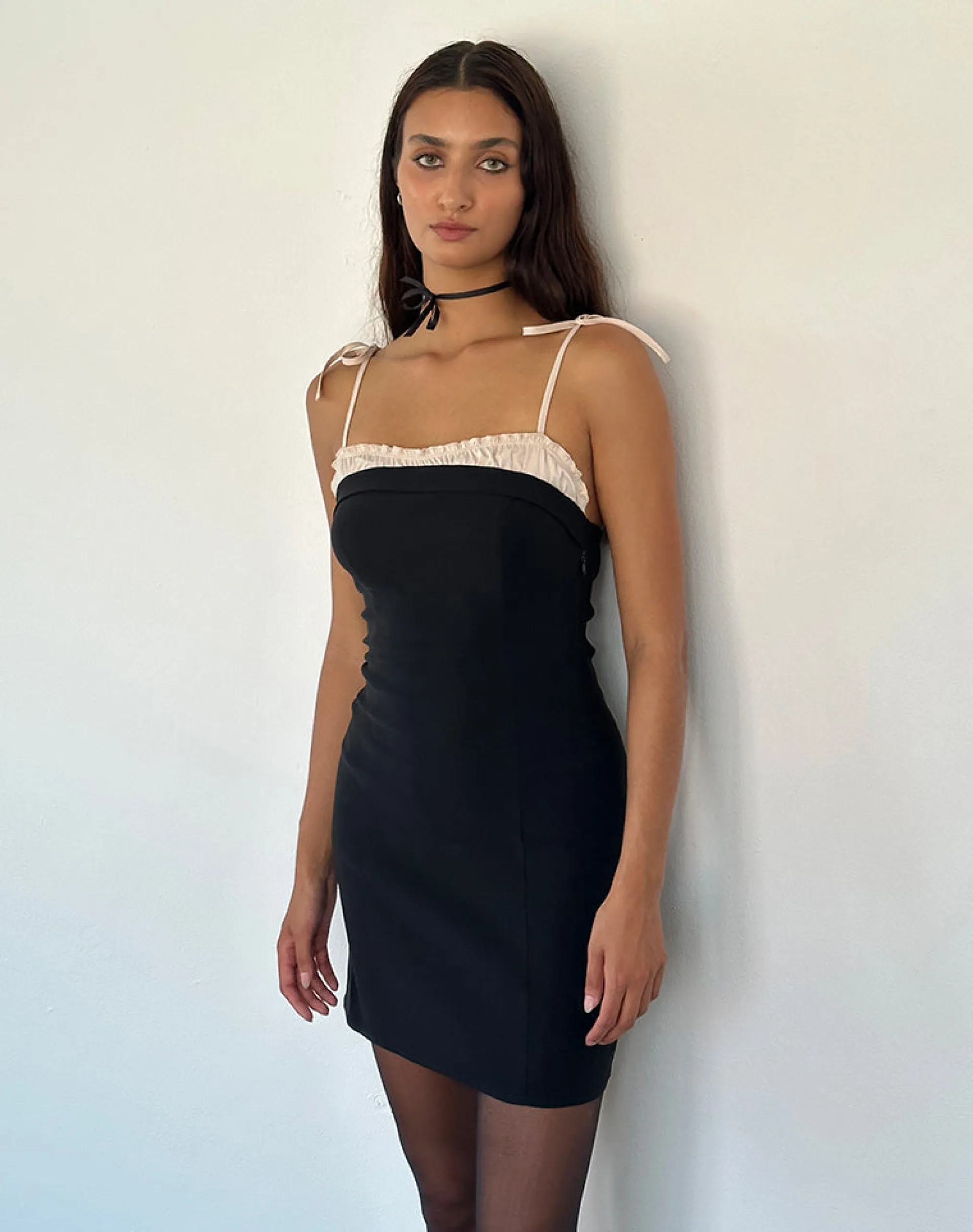 Motel Rocks Basics | Day Dresses-Daruka Mini Dress in Satin Black
