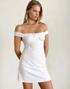 Motel Rocks Day Dresses | Mini Dresses-Dasilita Off Shoulder Mini Dress in White Poplin