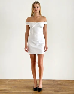 Motel Rocks Day Dresses | Mini Dresses-Dasilita Off Shoulder Mini Dress in White Poplin