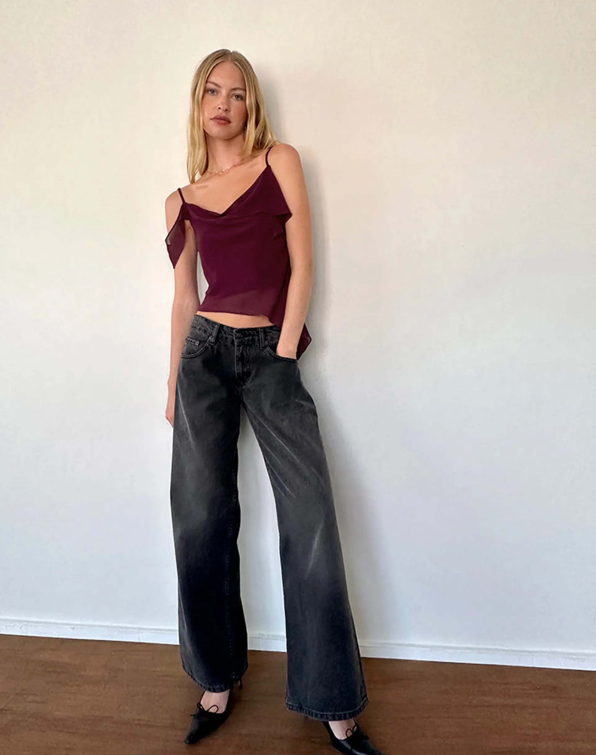 Motel Rocks Strappy Tops-Davila Top in Chiffon Burgundy ChiffonBurgundy