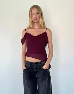 Motel Rocks Strappy Tops-Davila Top in Chiffon Burgundy ChiffonBurgundy