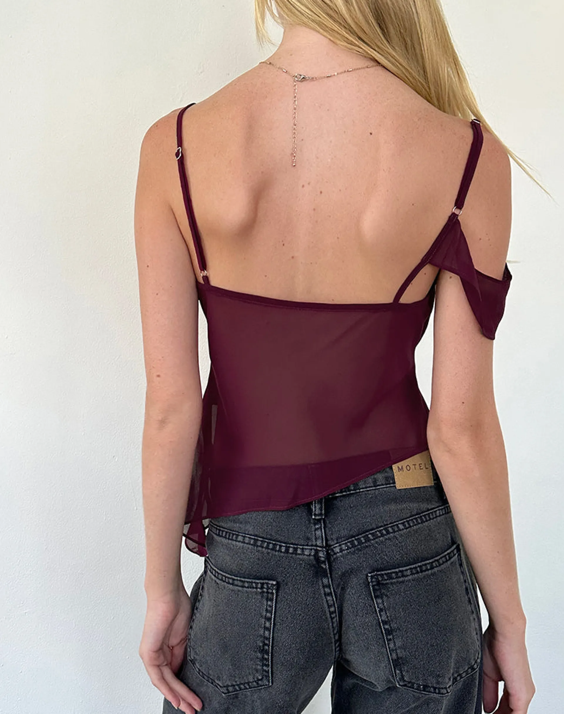 Motel Rocks Strappy Tops-Davila Top in Chiffon Burgundy ChiffonBurgundy