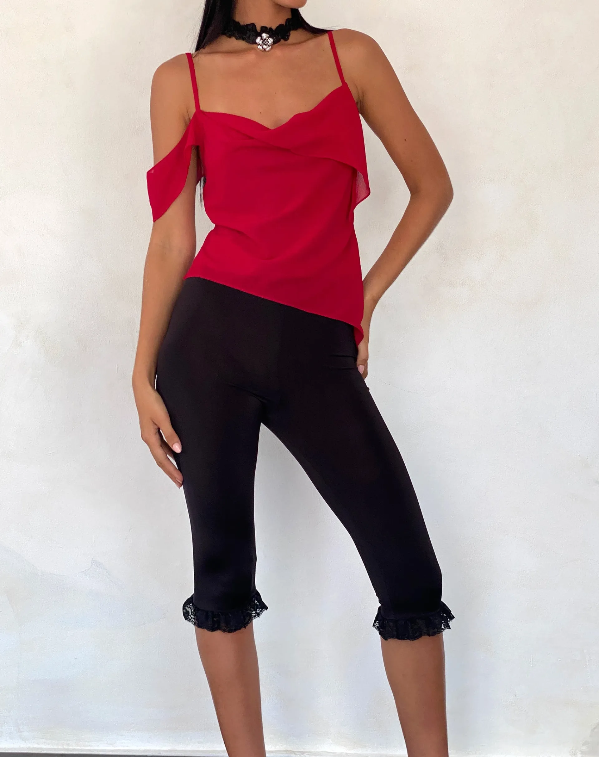 Motel Rocks Strappy Tops | Going Out Tops-Davila Top in Chiffon Deep Red ChiffonDeepRed