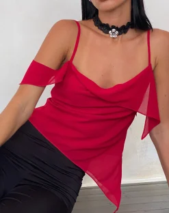 Motel Rocks Strappy Tops | Going Out Tops-Davila Top in Chiffon Deep Red ChiffonDeepRed