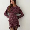 Motel Rocks Printed Dresses | Long Sleeve Dresses-Dawsen Long Sleeve Ruched Mini Dress in Dark Rhoslyn Ditsy Print