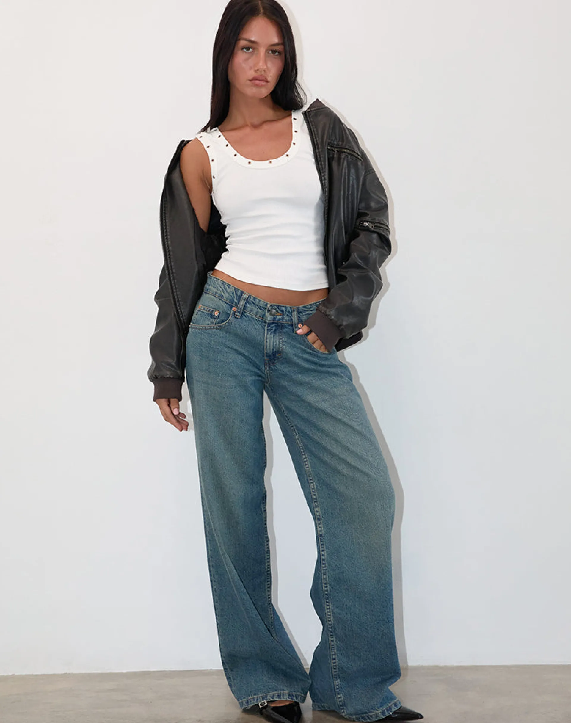 Motel Rocks Basic Tops | Vest Tops-Dax Eyelet Ribbed Vest Top in White