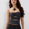 Motel Rocks Basics | Basic Tops-Dayu Bandeau Crop Top in Ocean Storm oceanstorm