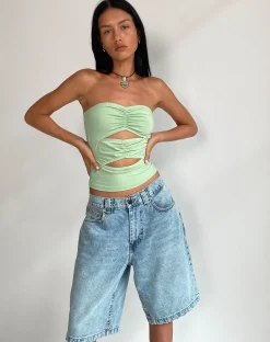 Motel Rocks Bandeau Tops-Dayu Bandeau Crop Top in Silver Sage silversage