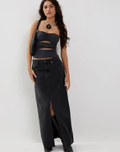 Motel Rocks Basics | Basic Tops-Dayu Bandeau Crop Top in Ocean Storm oceanstorm