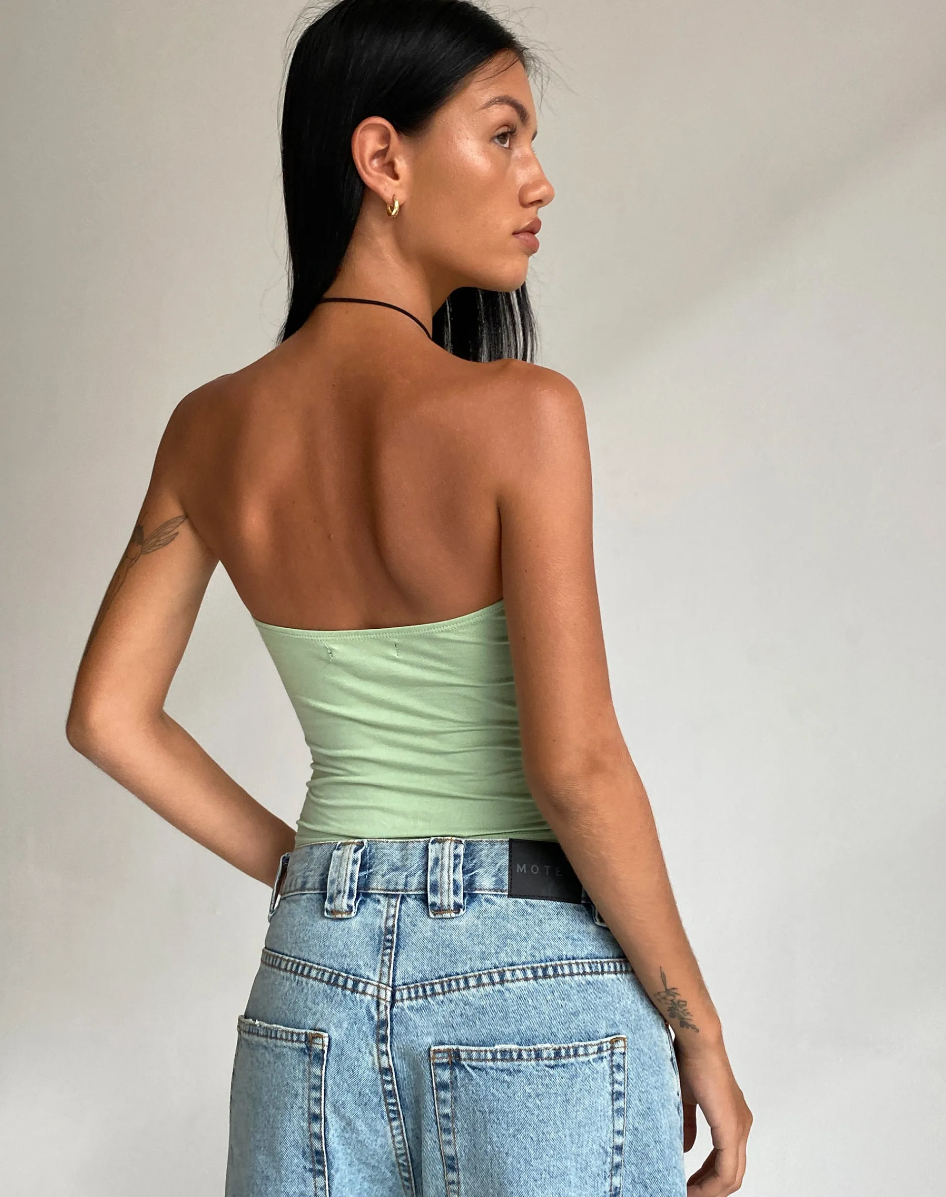 Motel Rocks Bandeau Tops-Dayu Bandeau Crop Top in Silver Sage silversage