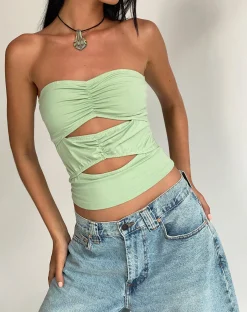 Motel Rocks Bandeau Tops-Dayu Bandeau Crop Top in Silver Sage silversage