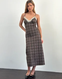 Motel Rocks Printed Dresses | Day Dresses-Delfina Midi Dress in Lace Brown Check