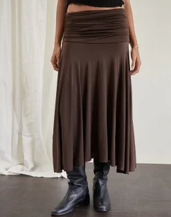 Motel Rocks Co-Ords | A Line Skirts-Delta Midi Skirt in Slinky Chocolate