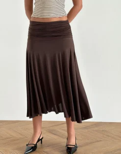 Motel Rocks Co-Ords | A Line Skirts-Delta Midi Skirt in Slinky Chocolate