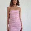 Motel Rocks Printed Dresses | Bandeau Dresses-Dema Mini Dress in Jacquard Pink Stripe JacquardPinkStripe