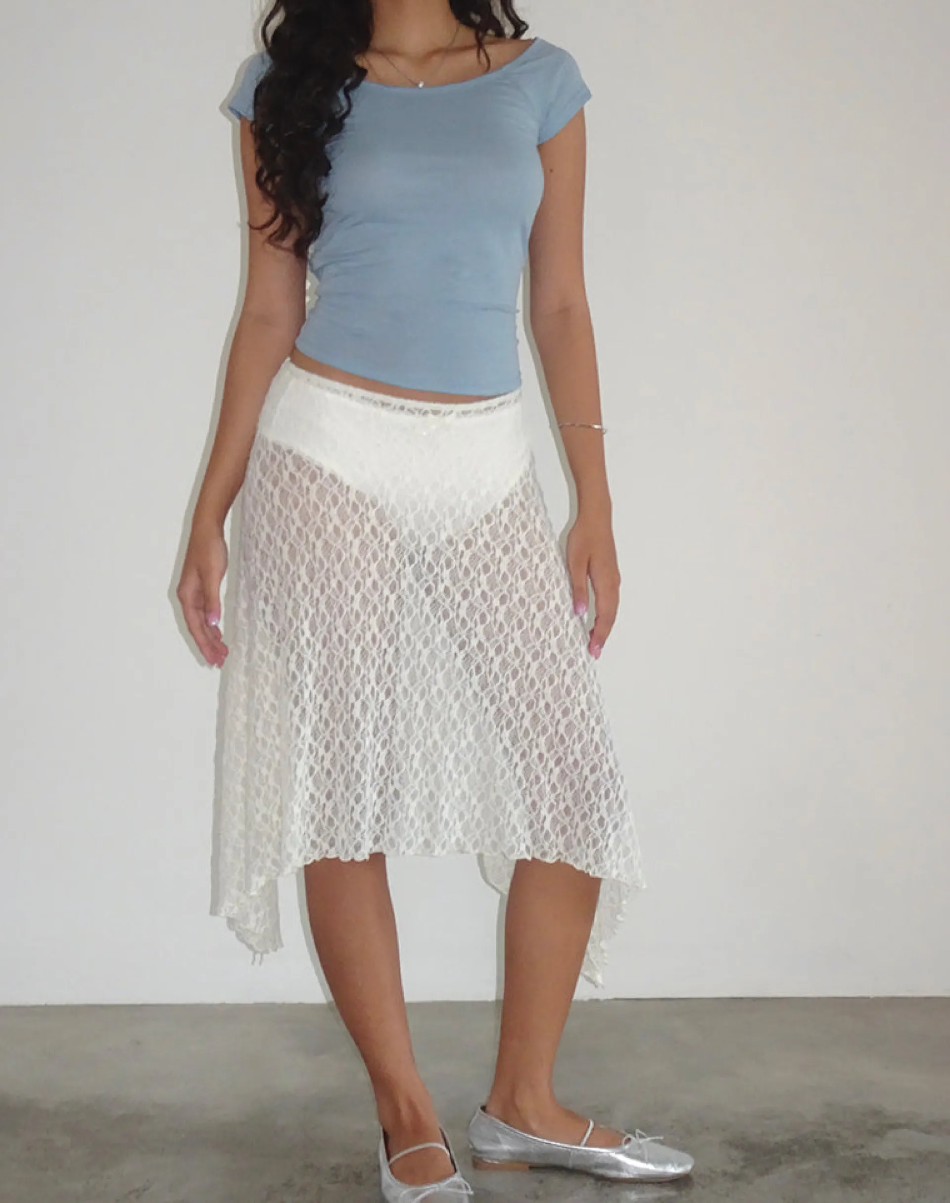 Motel Rocks A Line Skirts | Midi Skirts-Dendro Midi Skirt in Lace Ivory