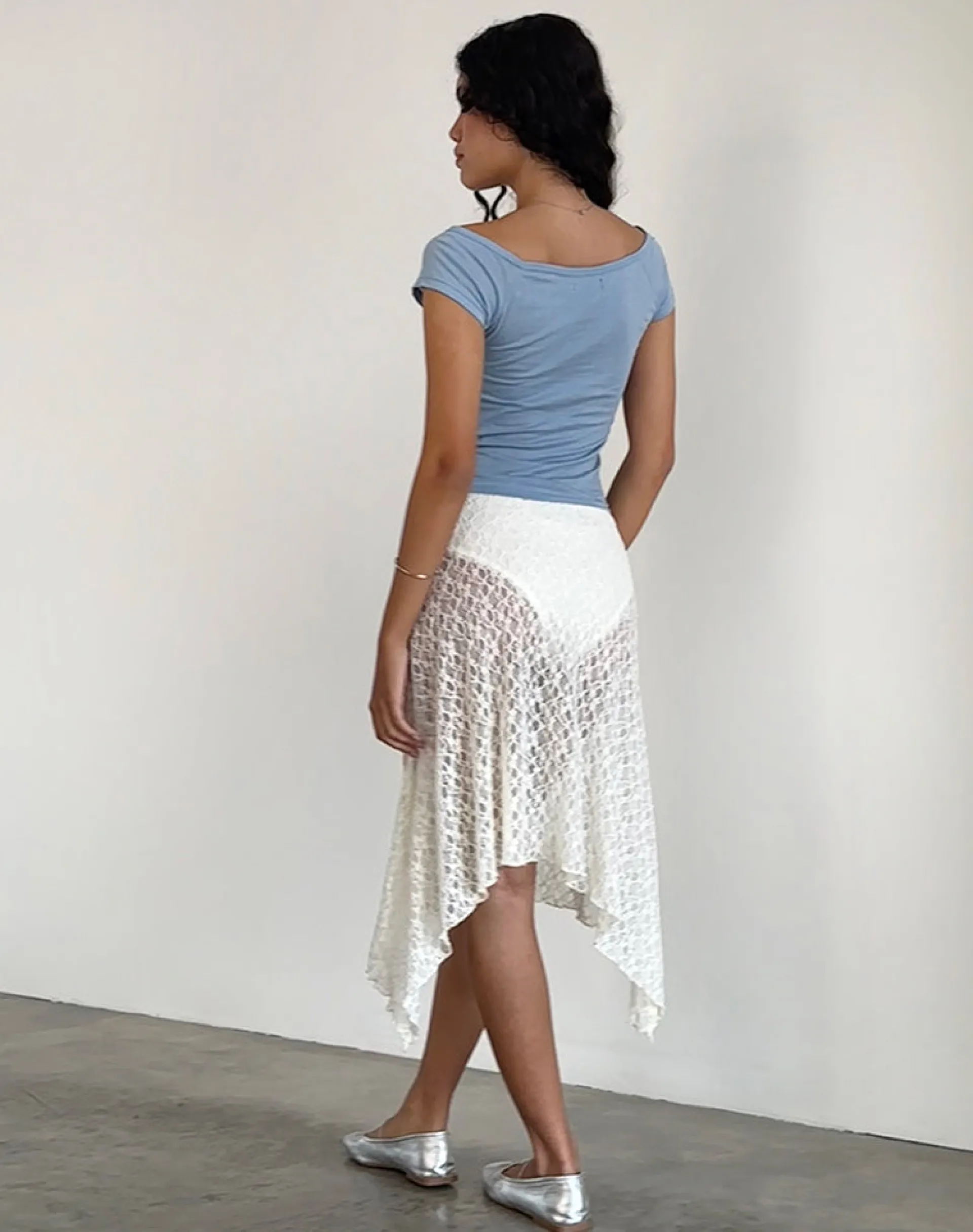 Motel Rocks A Line Skirts | Midi Skirts-Dendro Midi Skirt in Lace Ivory