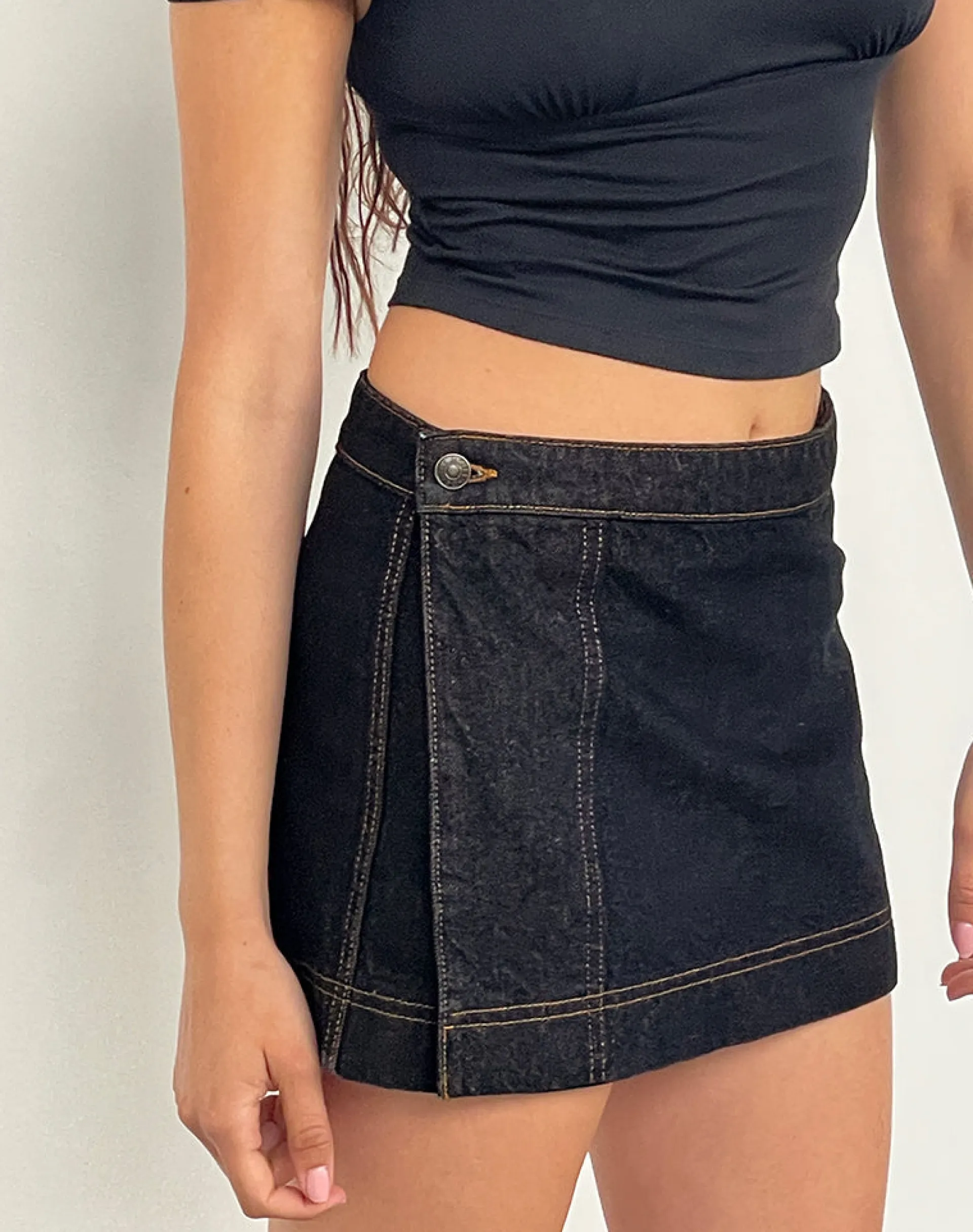 Motel Rocks A Line Skirts | Denim Skirts-Denim Mini Wrap Skirt in Indigo