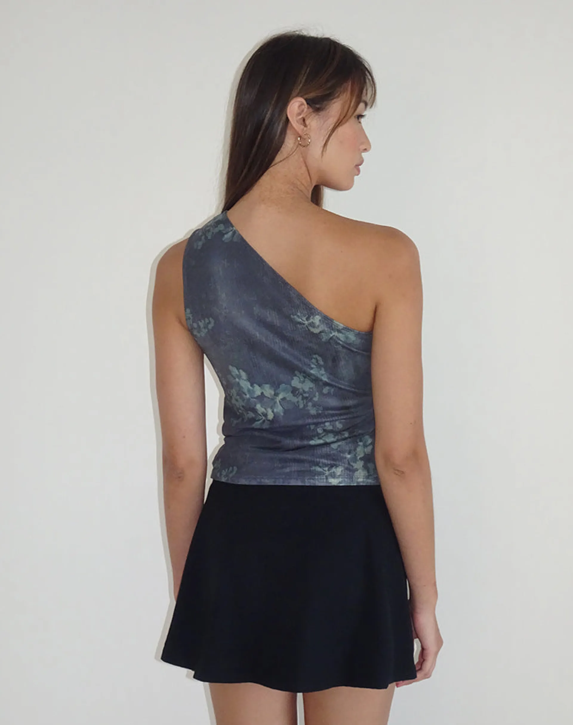 Motel Rocks Printed Tops | Going Out Tops-Derse One Shoulder Top in Faded Botanical Green FadedBotanicalGreen