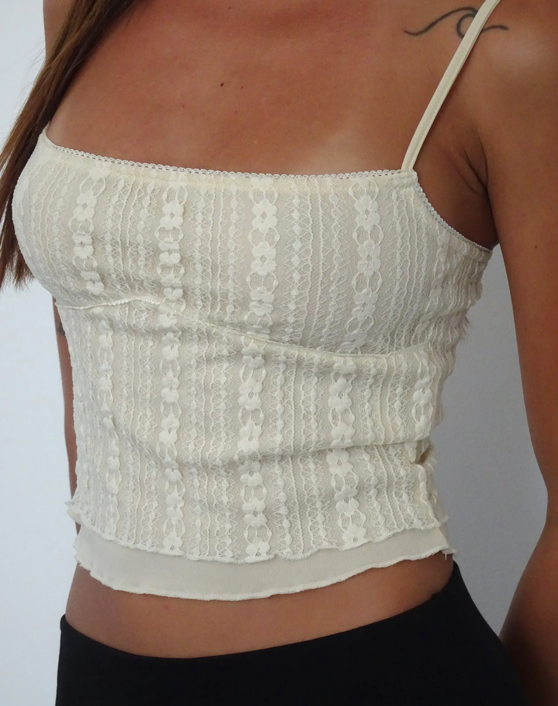 Motel Rocks Vest Tops | Strappy Tops-Deska Cami Top in Lace Ivory LaceIvory