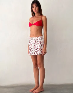 Motel Rocks Swimwear | Printed Skirts-Dheca Mini Skirt in White Cherry Print