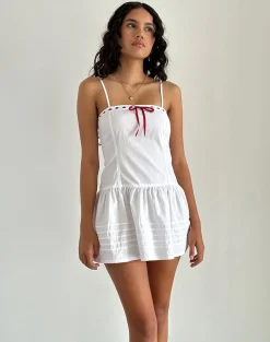 Motel Rocks Day Dresses | Mini Dresses-Dhilla Mini Dress in White Poplin