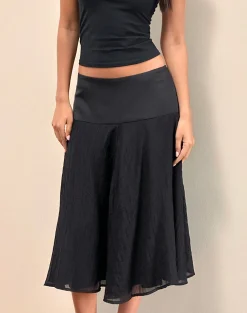 Motel Rocks A Line Skirts | Midi Skirts-Diera Satin Chiffon Midi Skirt in Black