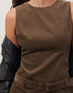 Motel Rocks Mini Dresses-Dilshan Mini Dress in Babycord Brown BabycordBrown