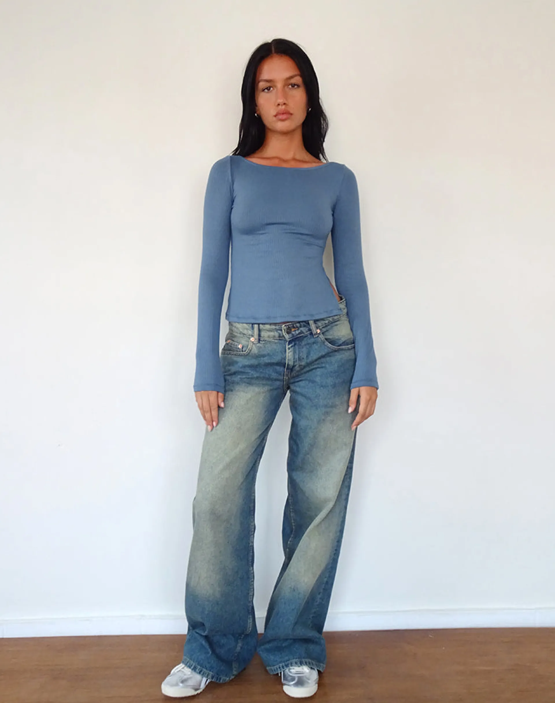 Motel Rocks Basics | Basic Tops-Dinar Split Hem Top in Mineral Blue