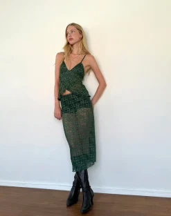 Motel Rocks Co-Ords | A Line Skirts-Diri Unlined Midi Skirt in Sage Canina Rose Lace