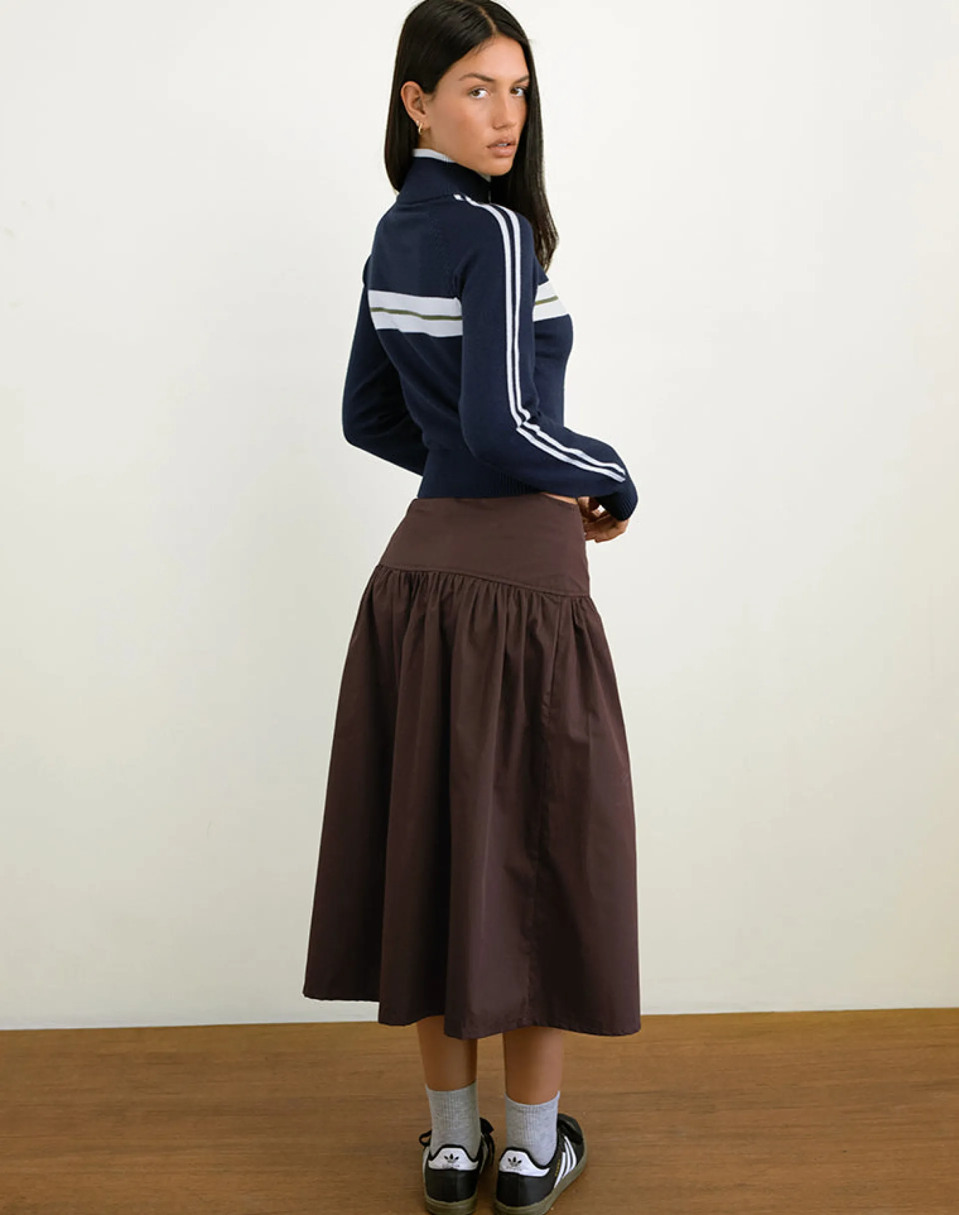 Motel Rocks Midi Skirts-Ditara Midi Skirt in Chocolate Brown