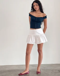 Motel Rocks Corset Tops | Going Out Tops-Dovica Lace Trim Corset Top in navy