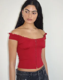 Motel Rocks Corset Tops | Going Out Tops-Dovica Lace Trim Corset Top in Adrenaline Red AdrenalineRed