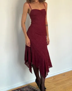 Motel Rocks Bodycon Dresses | Party Dresses-Drusilla Midi Dress in Rose Lace Burgundy