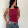 Motel Rocks Basic Tops-Dudley Vest Top in Burgundy