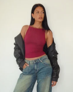 Motel Rocks Basic Tops-Dudley Vest Top in Burgundy