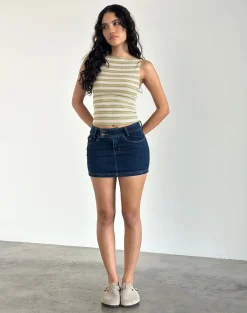 Motel Rocks Basic Tops | Strappy Tops-Dudley Vest Top in Green, Pink and White Stripe GreenPinkandWhiteStripe